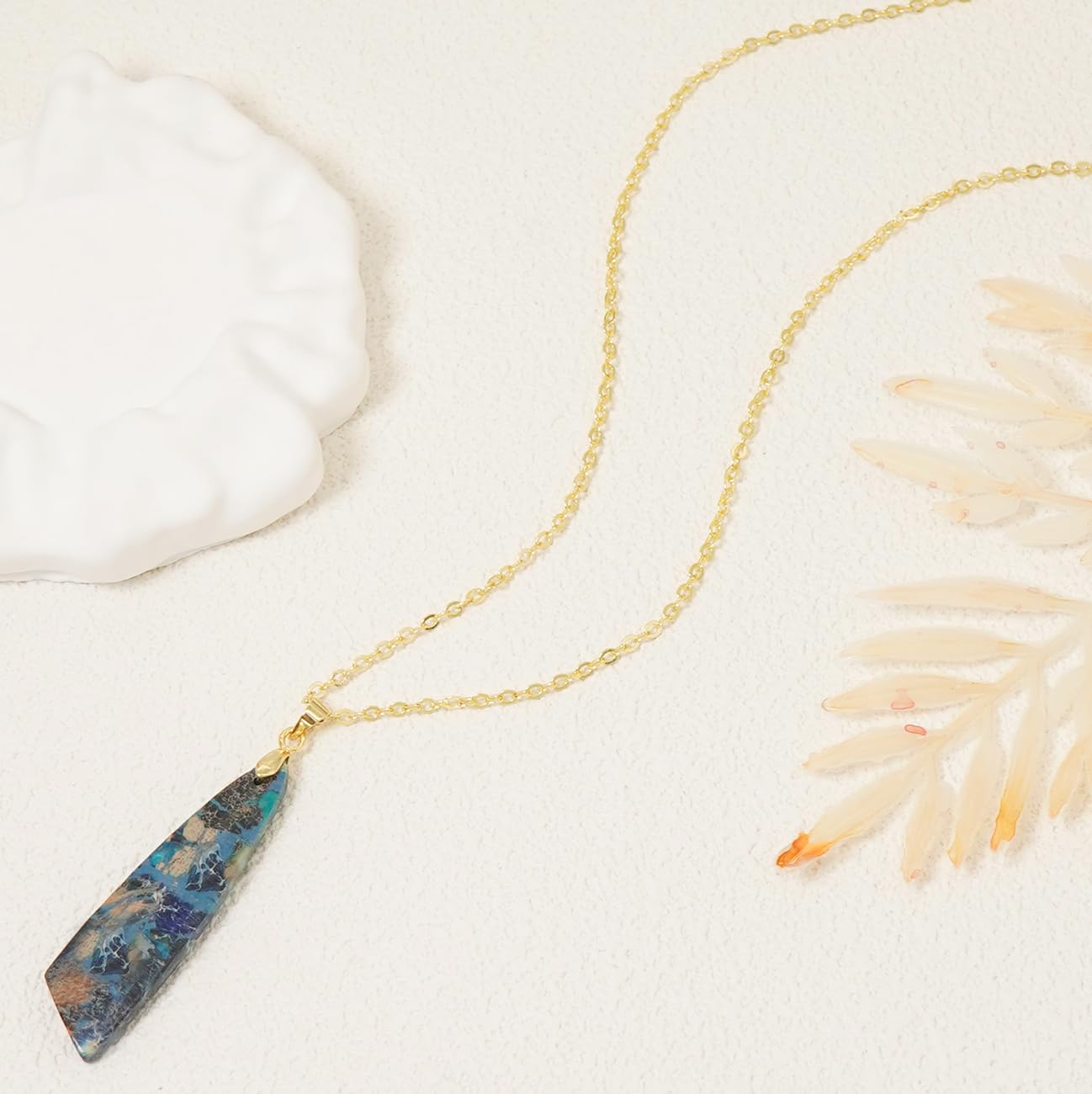 Wovanoo Nature Stone Necklaces for Women Boho Gemstone Pendant Necklace 18K Gold Chain Necklaces Blue Gold