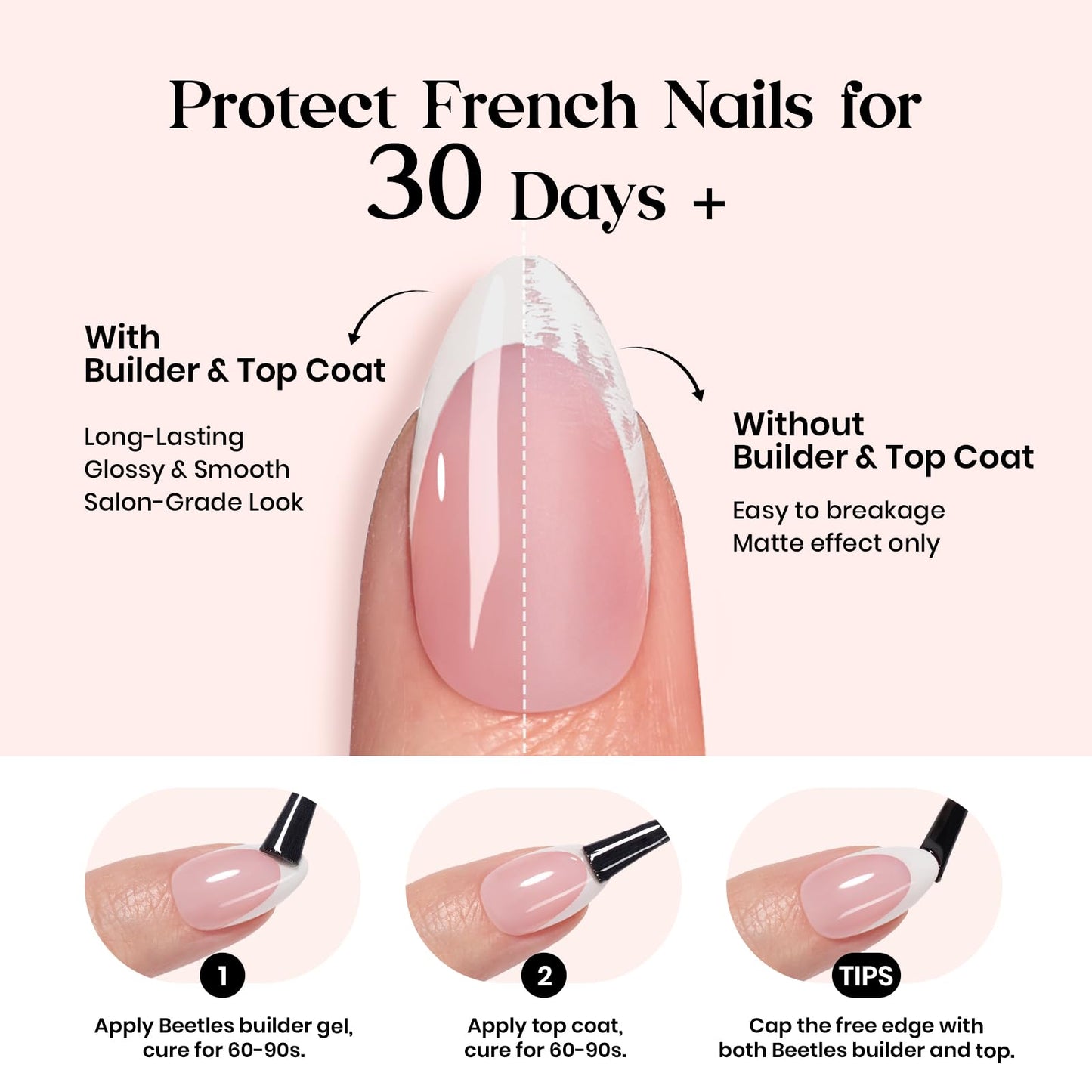 Beetles X Press Plus French Tip Nails - Caramel French | Brown Short Square French Tip Press On Nails | 15 Sizes 150 Pcs Natural Salon Quality Nail Tips