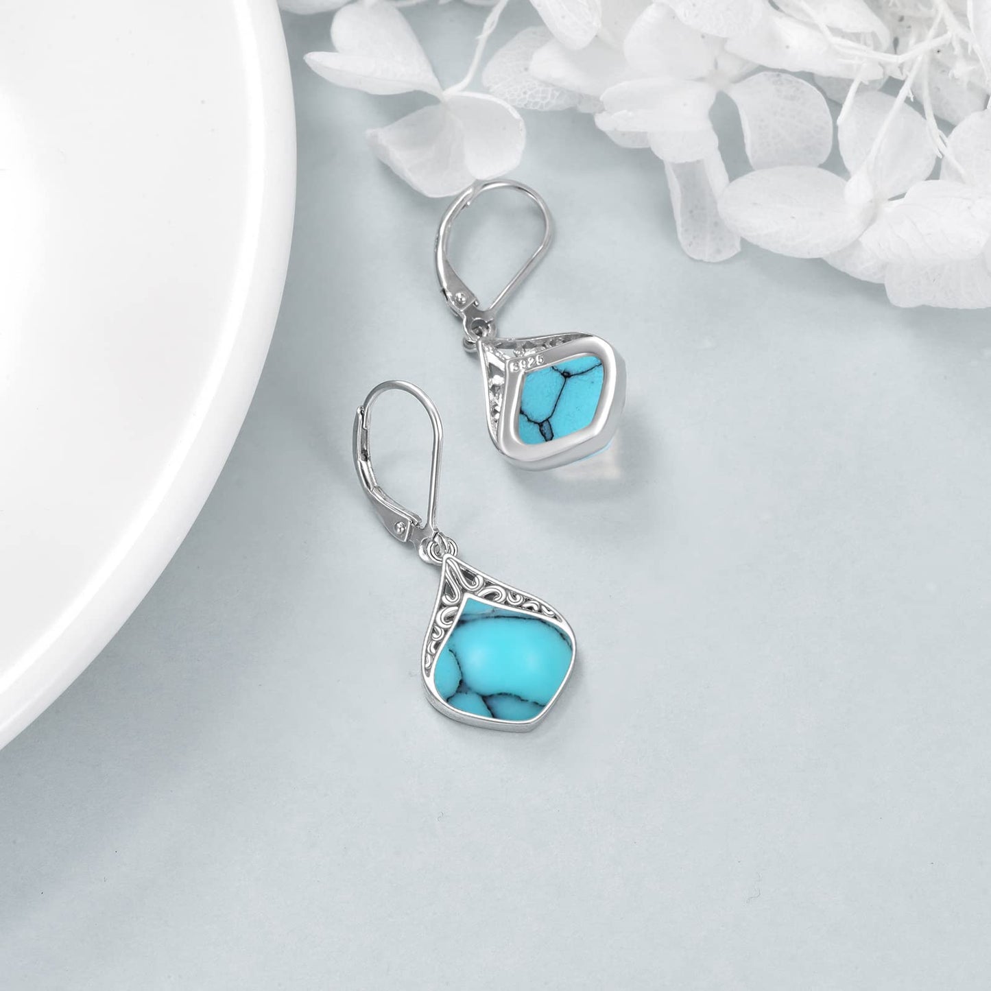 Teardrop Earrings Sterling Silver Turquoise Filigree Irish Celtic Teardrop Drop Earrings Jewelry Gifts For Women