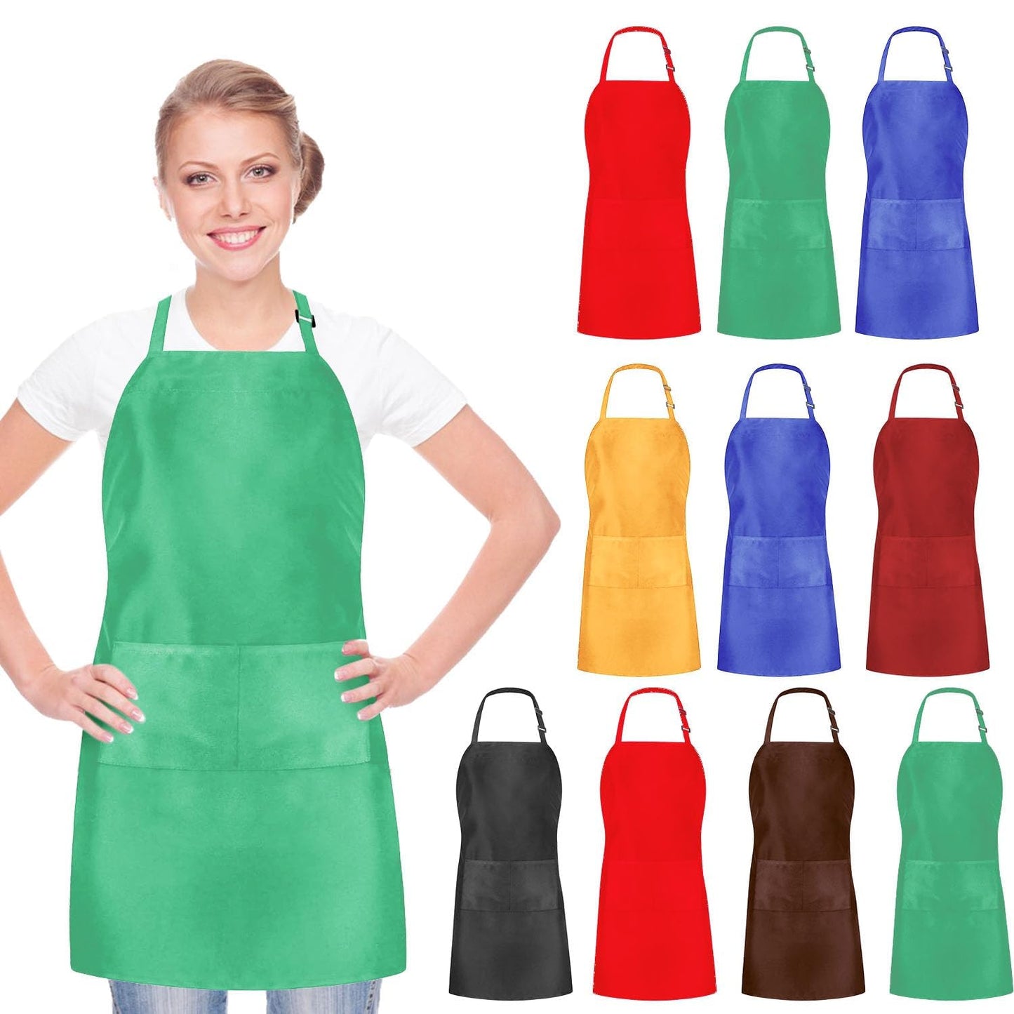 Nymmoata 10 Pack Painting Aprons Adult: Adjustable Mixed Color Aprons with 2 Pockets Craft Apron for Women Men Kitchen BBQ Cooking Restaurant Art Party DIY