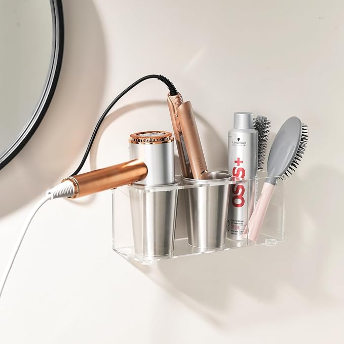 Hair Tool Organizer, Hair Dryer Organizer Wall Mount, Hair Tool Holder Acrylic, Hair Tool Organizer Countertop for Bathroom Hot Tools Holder for Flat Iron Curling, Hair Brush Accessories CHOCHOYAH