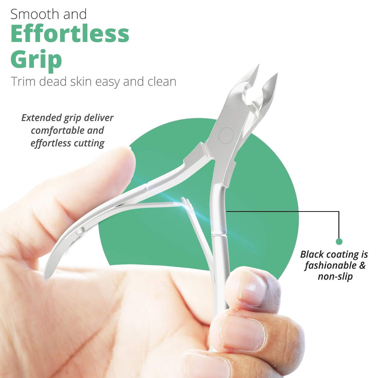 Professional Cuticle Trimmer & Premium Cuticle Nipper with Non-Slip Grip Handle– Stainless Steel Sharp Blades, Double Spring Manicure Pedicure Tools for Home & Salon Care (White/Green & Silver)