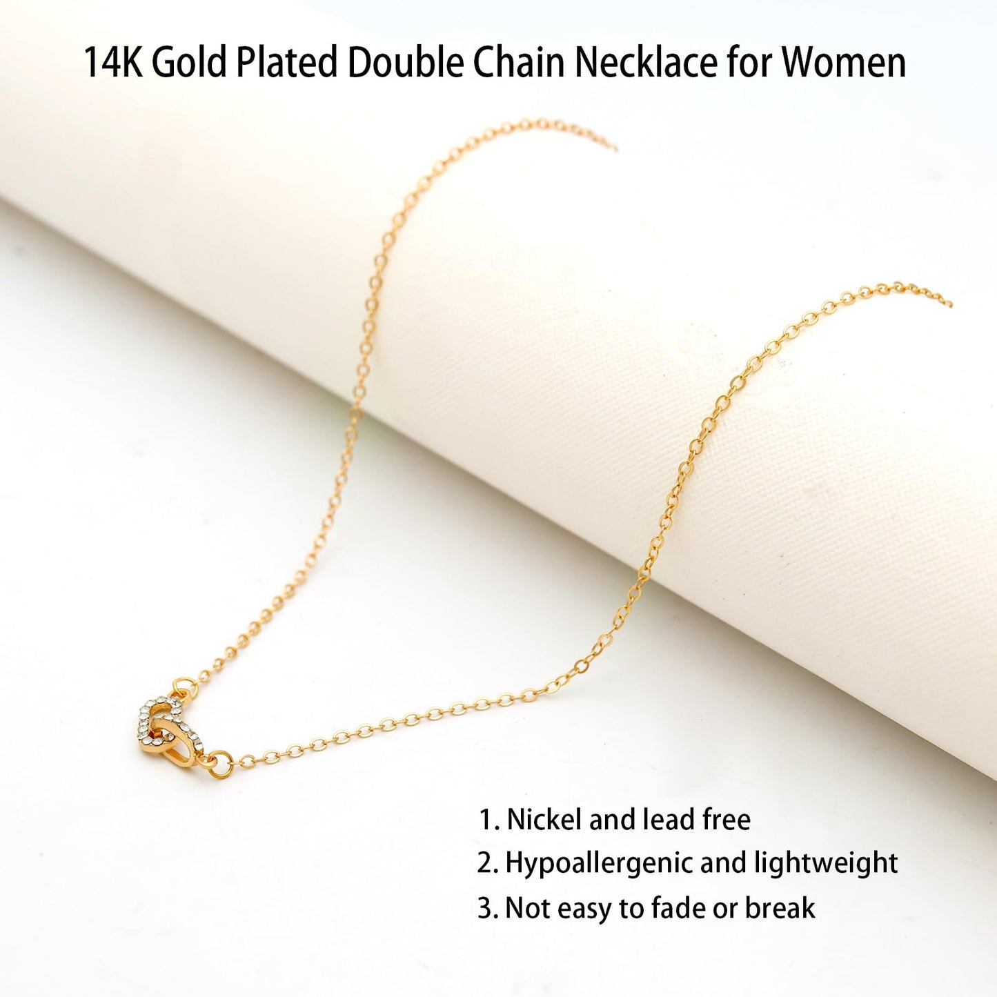 MAIKERDER 14K Gold Dainty Double Chain Necklaces Pendant Necklace for Women Non Tarnish Trendy