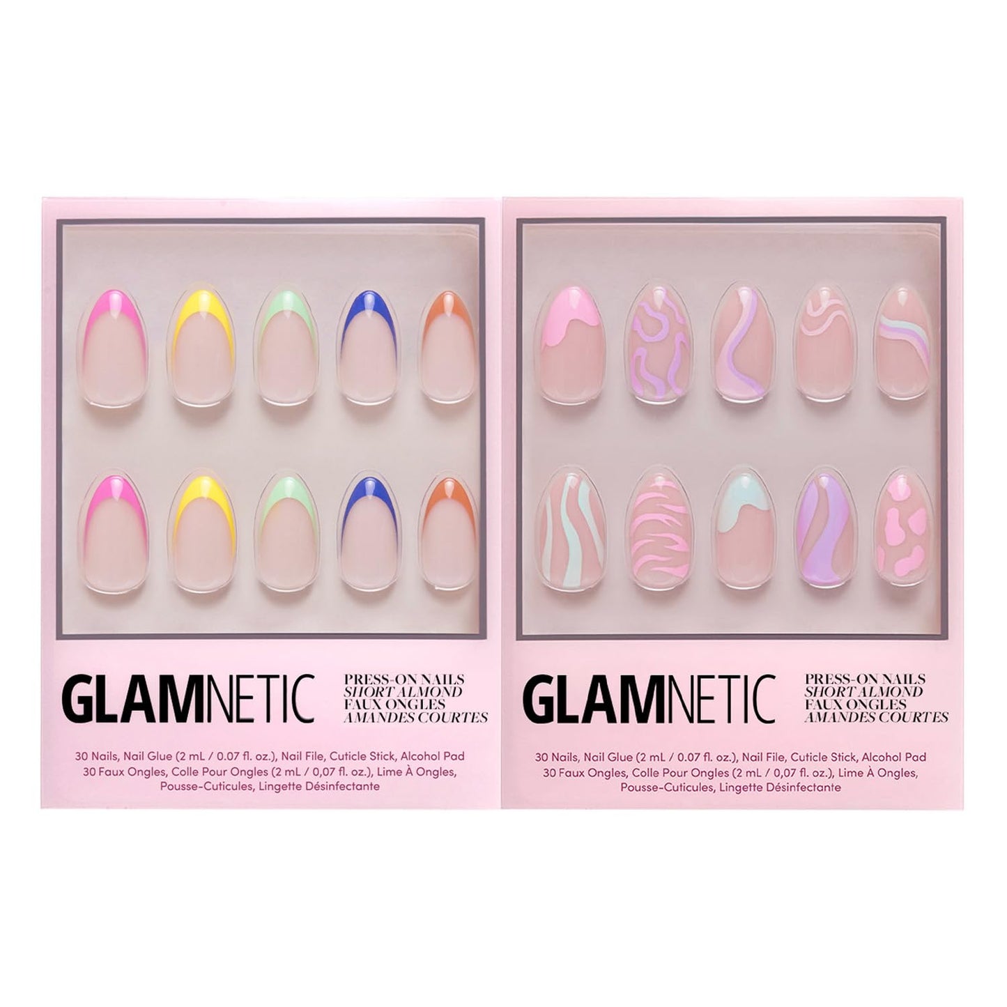Glamnetic Press-On Nails Bundle - Sprinkles & Wild Card | Glossy Short Almond Rainbow French Tip Nails | Semi-Transparent Short Almond Trendy Pastel Nails | Reusable, Salon-Quality Nail Kits