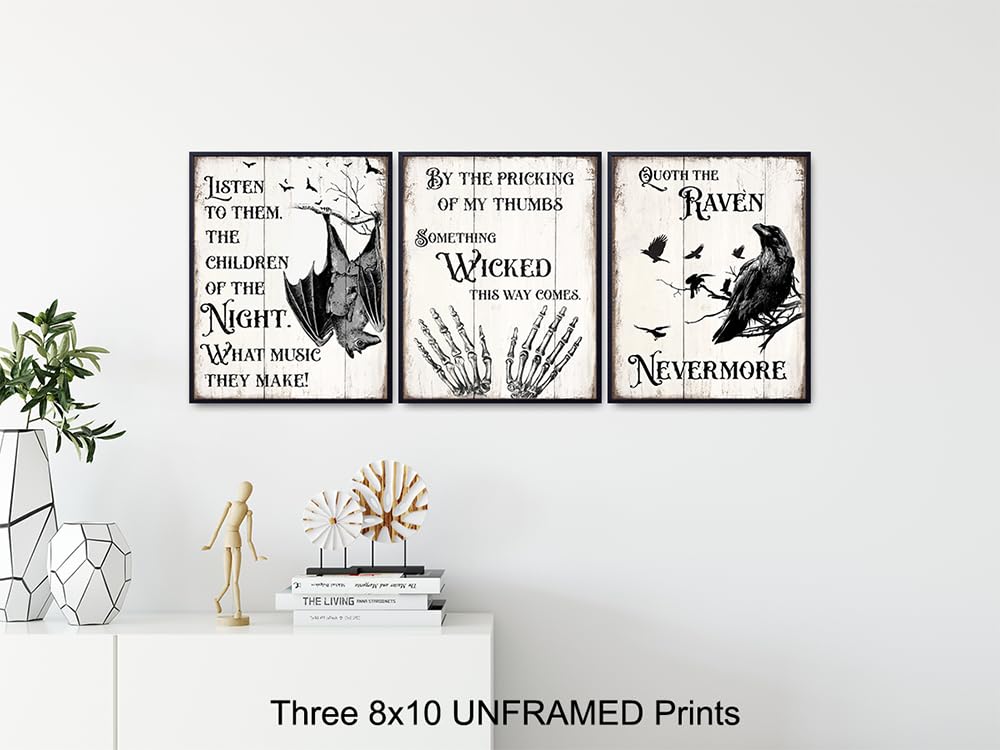 Gothic Edgar Allan Poe Decor - The Raven Wall Art - Dracula, Wicca, Vampire Bat, Witch, Witchcraft, Black Magic Supplies - Classroom Decor - Wiccan Pagan Gift - Creepy Spooky Medieval Goth Poster