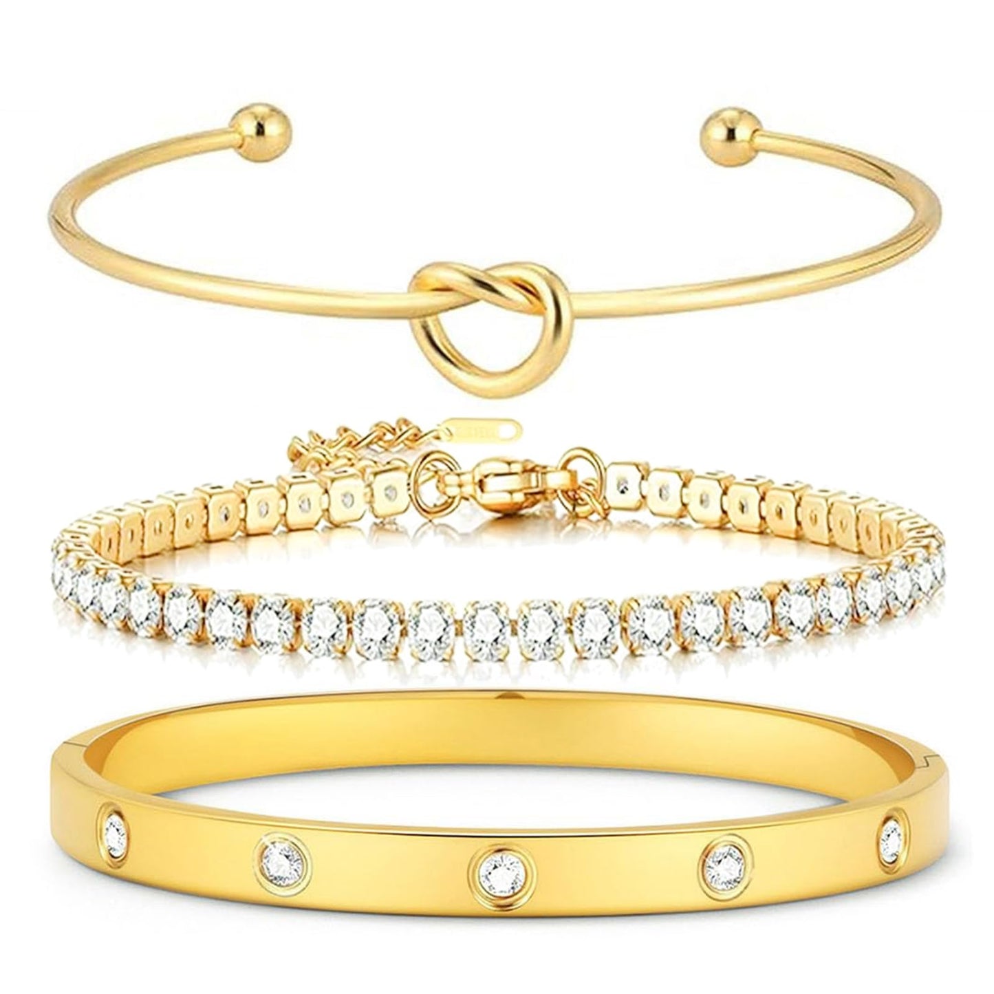 FAFUGA 18 K Gold Plated Love Bangle Bracelet Stack Cuff Jewelry for Women Jewelry Set for Women Gift with Box (B00052)
