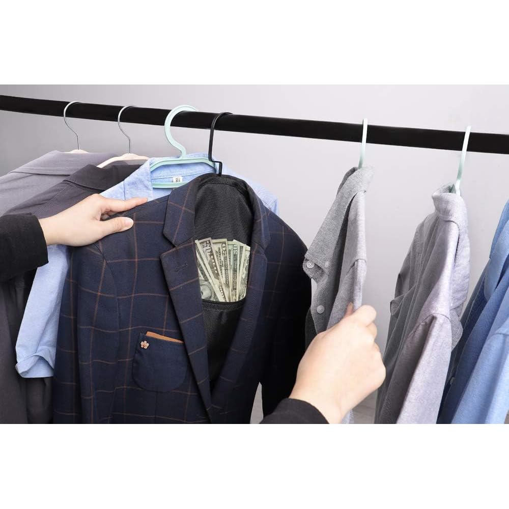 BEISUOSI Hanger Diversion Safe by Stash-it, Hidden Pocket Safe, Fits Under Hanging Clothes with Pocket to Hide Valuables for Home or Travel (2, BLACK)