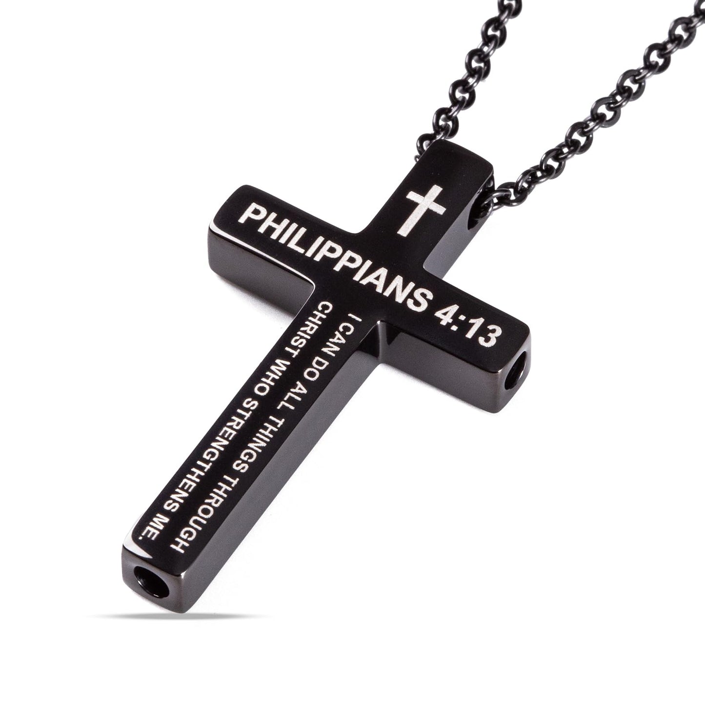 FUNPAR Cross Breathing Necklace for Anxiety, Inspirational Bible Verse Mindfulness Pendant Necklace, Stainless Steel Meditation Breathwork Tool, Anxiety Relief Items for Teens Gift(Black 4: 13)