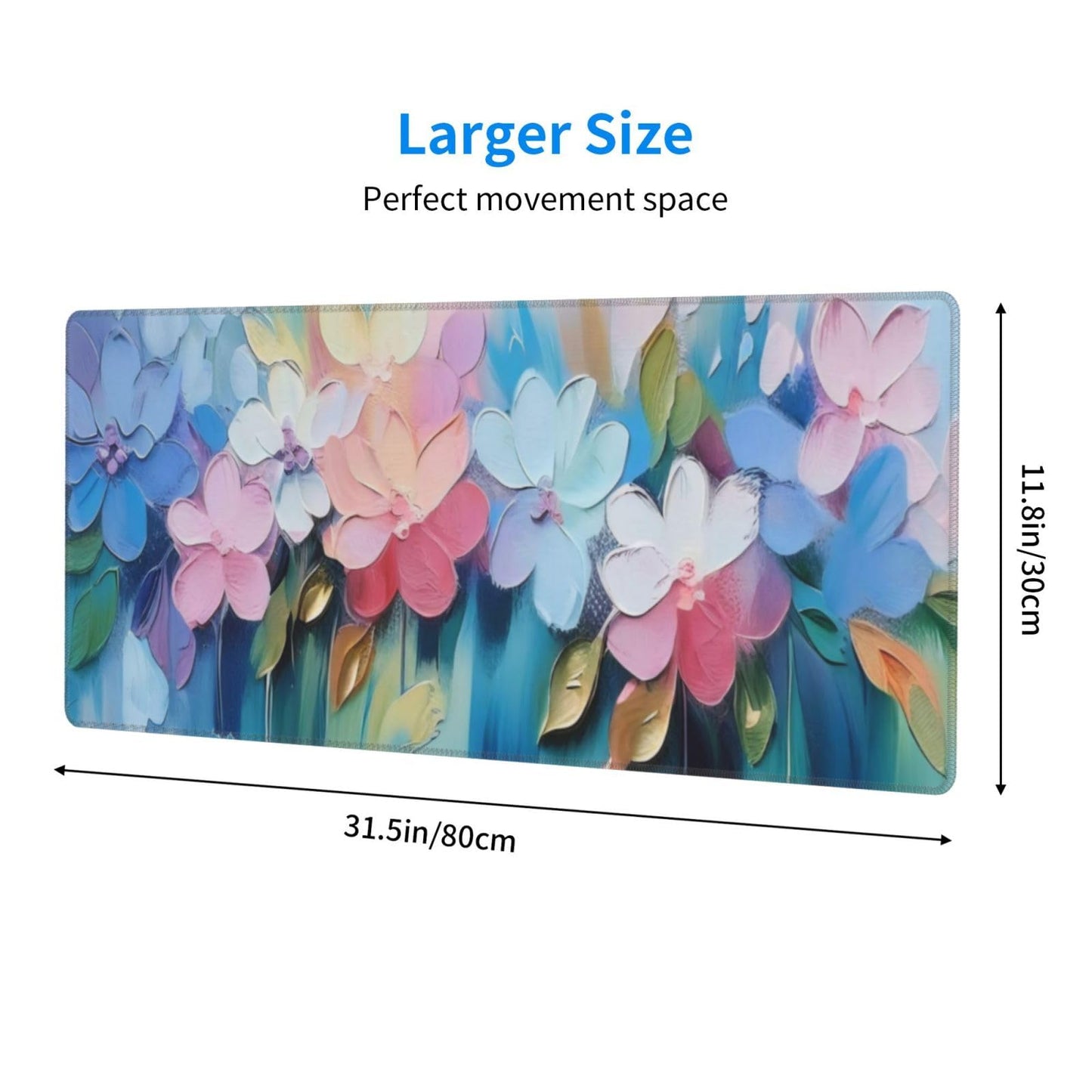 Gaming Mouse Pad, Large Non-Slip Rubber Base Mousepad, Keyboard Mouse Mat, Desk Pad with Stitched Edges, 31.5x11.8inch, Oil Flower