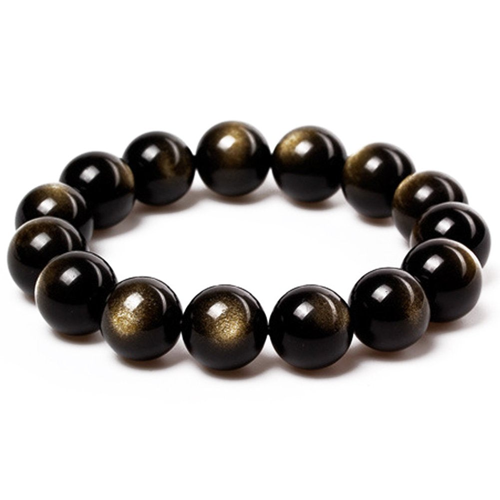 JAJAFOOK Tibetan 28 Mala Bead Gold Obsidian Buddhist Buddha Prayer Beads Bracelet,Stretch String,Unisex