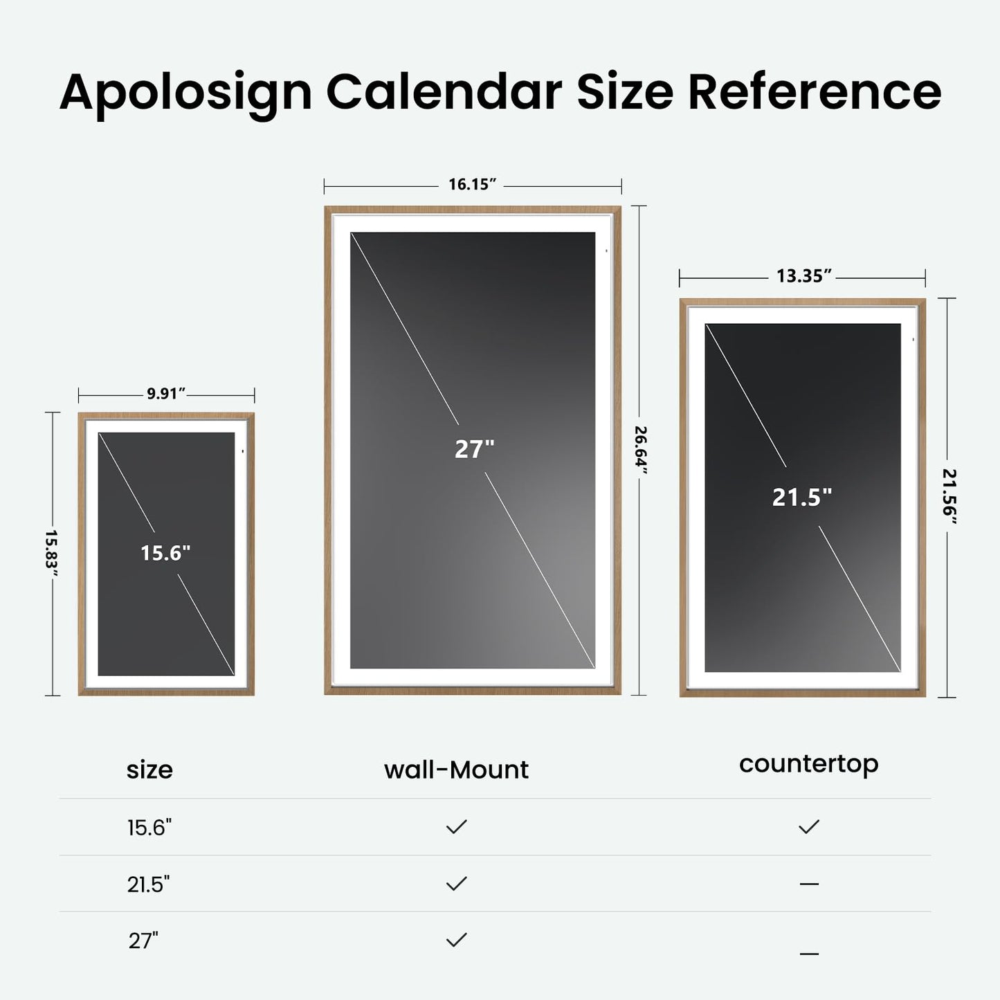 Apolosign 15.6-inch Digital Calendar : Dual Mode Smart Wall Planner, No Subscription, Install Apps, Sync Calendars, Electronic Touchscreen Interactive Display for Family Schedules, Chore Chart - with Stand (Teak)