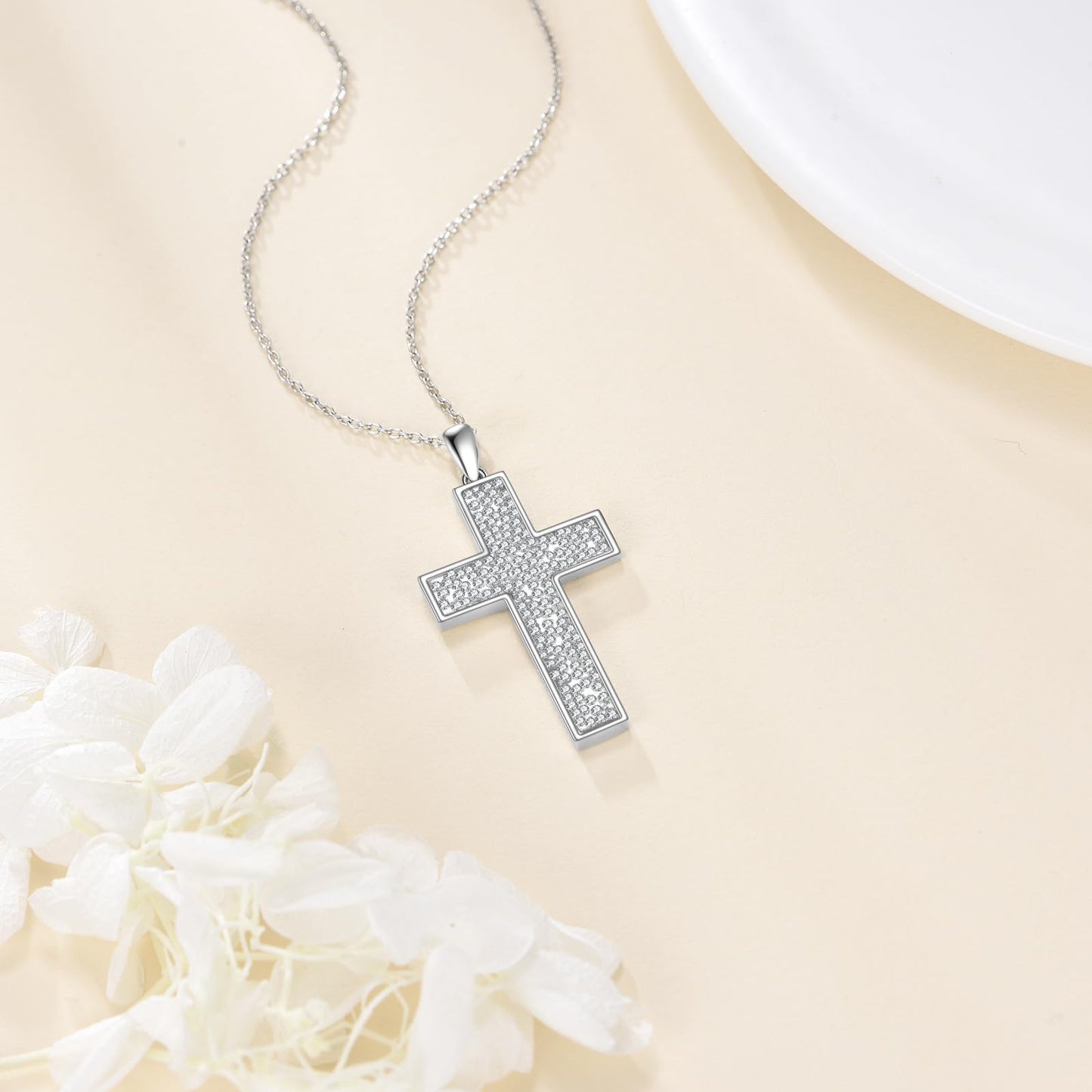 YFN Cross Necklace Sterling Silver Cubic Zirconia Cross Pendant Religious Jewelry Gifts for Women Men
