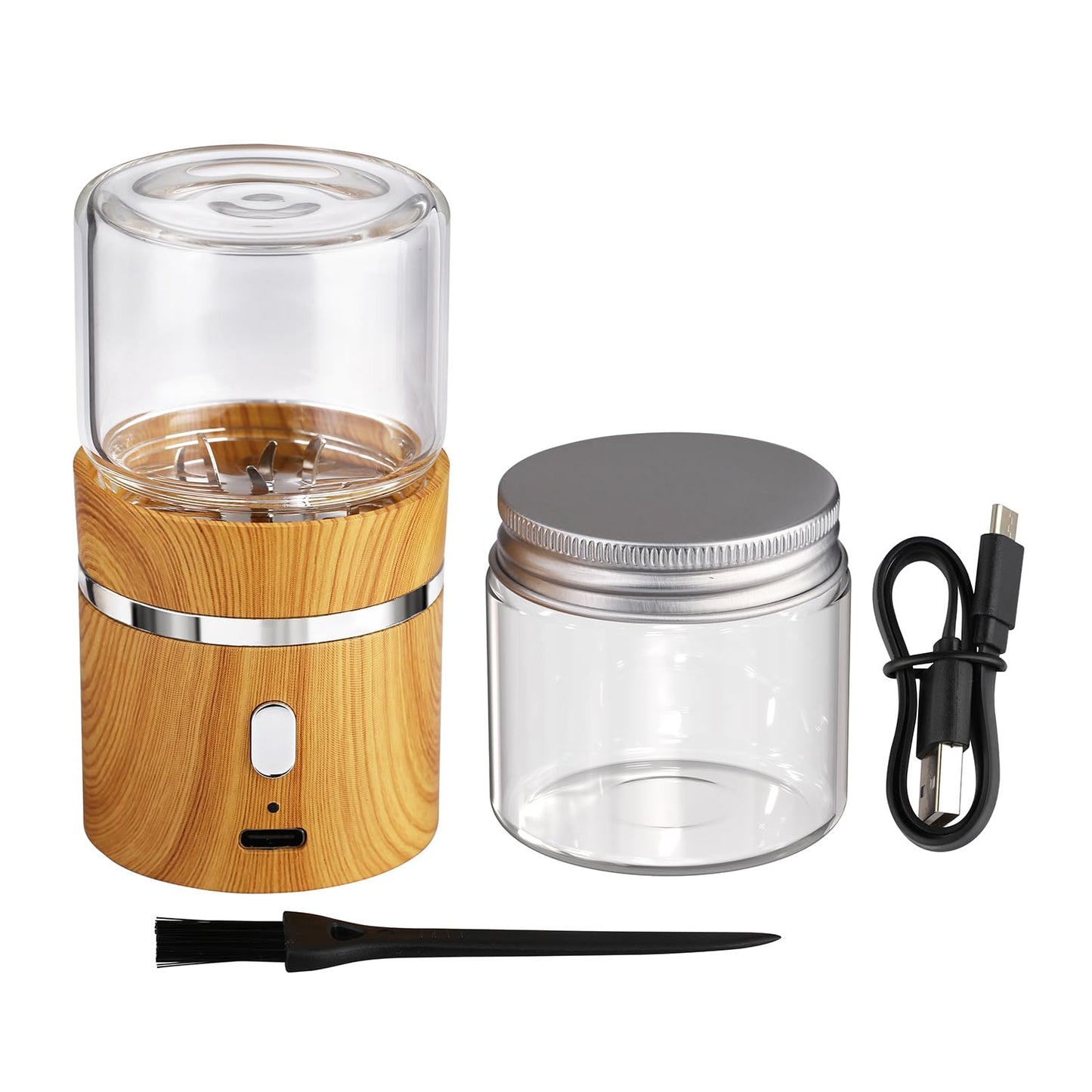 Electric Herb Grinder, Electric Spice Grinders Mini Size 2inx3.5inches with 2pcs 1.7oz/50ml Glass Jar Rechargeable Automatic Herb Grinder