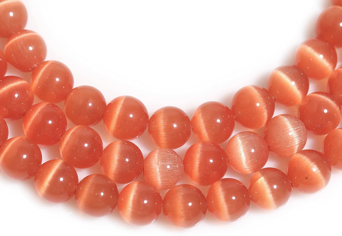 HAAMIIQII 45pcs 8mm Orange Cat Eye Beads Round Loose Gemstone Beads for Jewelry Making Strand 15 Inch