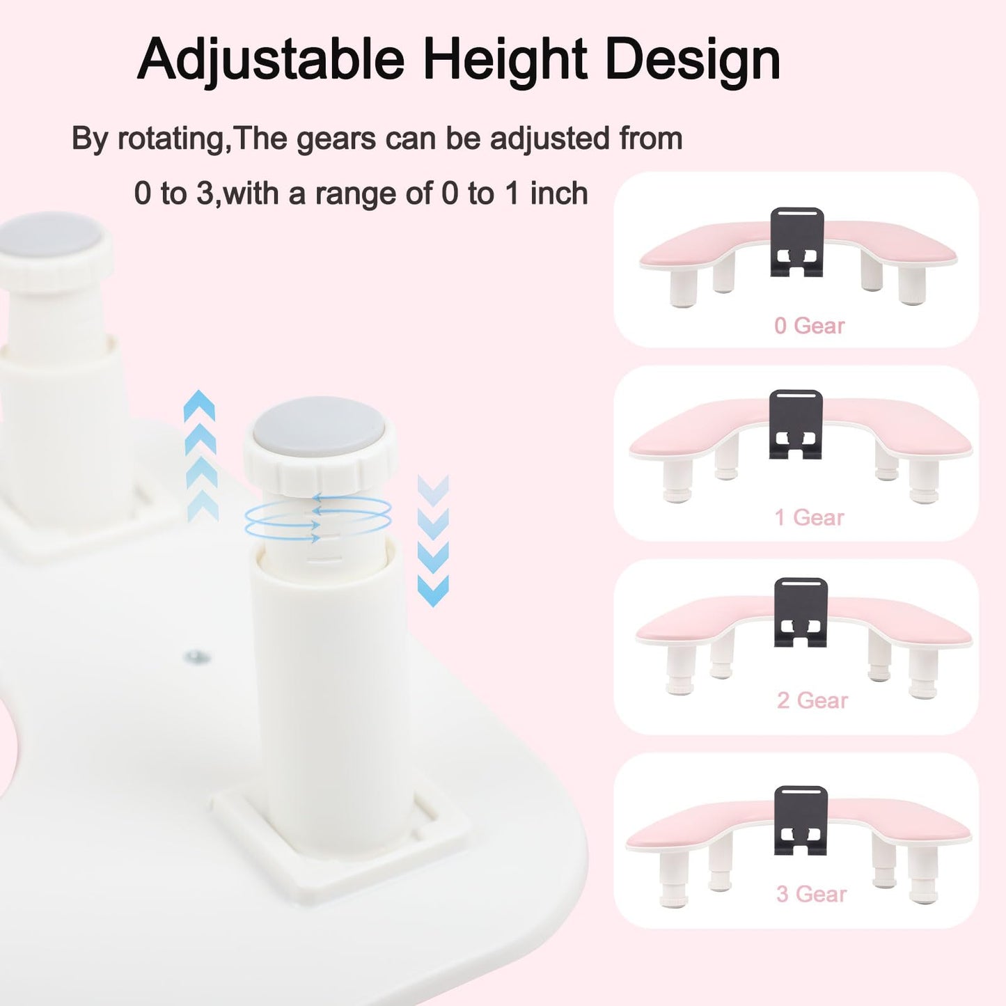 Arm Rest for Nails Tech with Nail Table Mat and Phone Holder,Adjustable Base U-shaped Manicure Nail Hand Rest Stand Pillow Cushion(Pink)