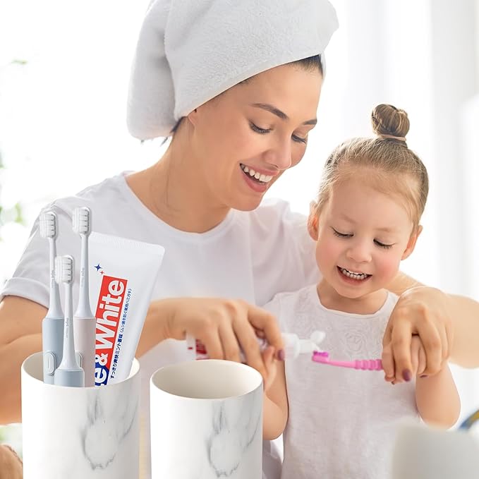 Marble Toothbrush Holders for Bathrooms - 1 Cups Ceramic Toothbrush Toothpaste Holders, White Marble Bathroom Tumbler Cups Reusable Toothbrush Mouthwash Cup, Bathroom Counter Organizer.