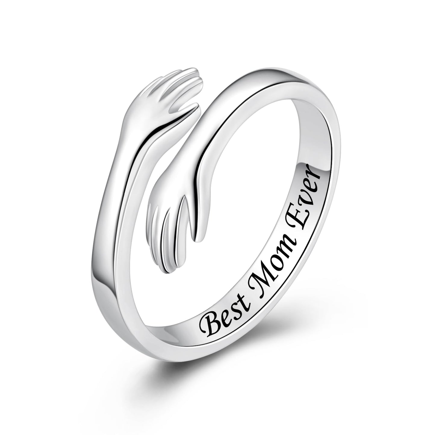 ACJFA Hug Rings for Women Sterling Silver Adjustable Ring Thumb Ring Birthday Mother Gifts Jewelry(Best Mom Ever)