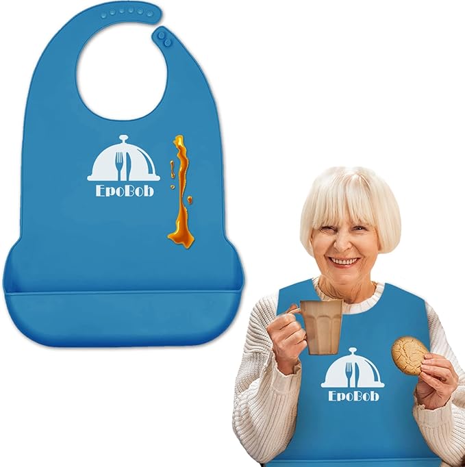 Silicone Adult Bibs with Crumb Catcher, Washable and Adjustable Adult Bibs for Elderly Men Women Seniors