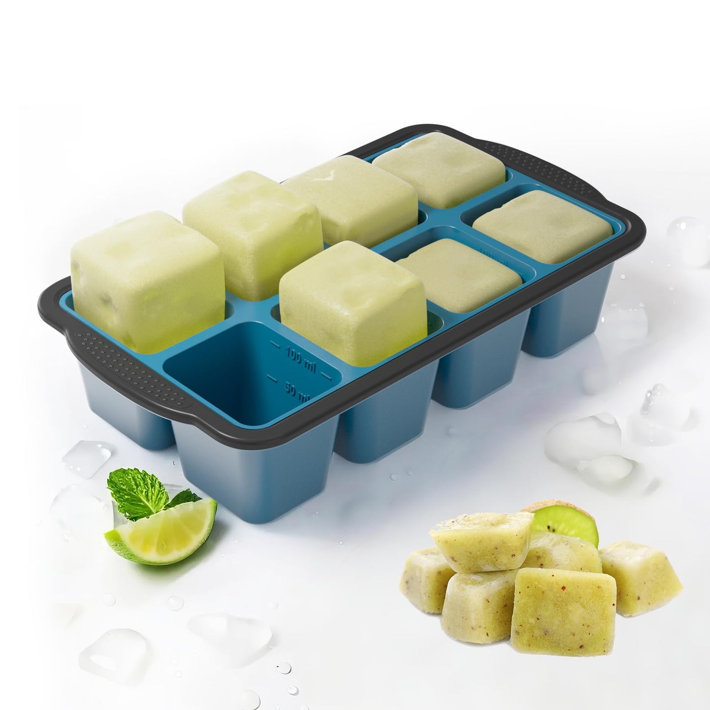 GORCI Ice Cube Tray For Freezer, 16 Large 1/2 Cub Cubes, Silicone Ice Trays For Freezer With Lid, Heavy-duty, Sturdy and Easy to Demold, Suitable for whisky, coffee, Herbs, Purees, 2-Pack