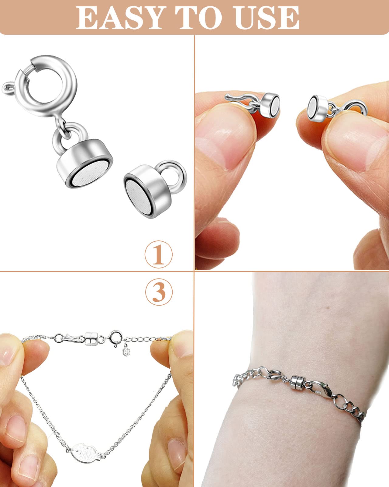 Dailyacc Magnetic Necklace Clasps and Closures - Safety 14 K Gold and Silver Jewelry Converters for Bracelets Chain Extender