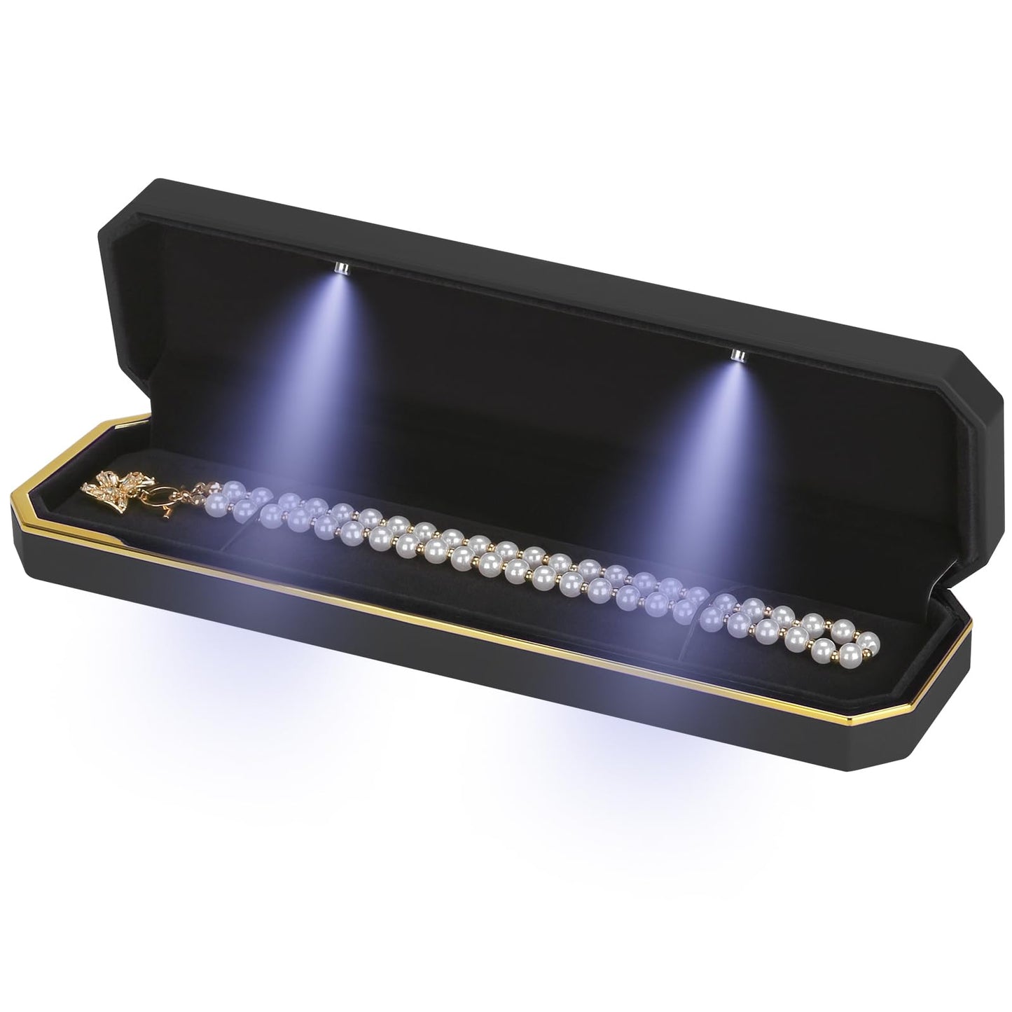 Luxury LED Necklace Long Chain Gift Box with LED Light, Velvet Jewelry Box Storage Case Organizer Holder (Black)