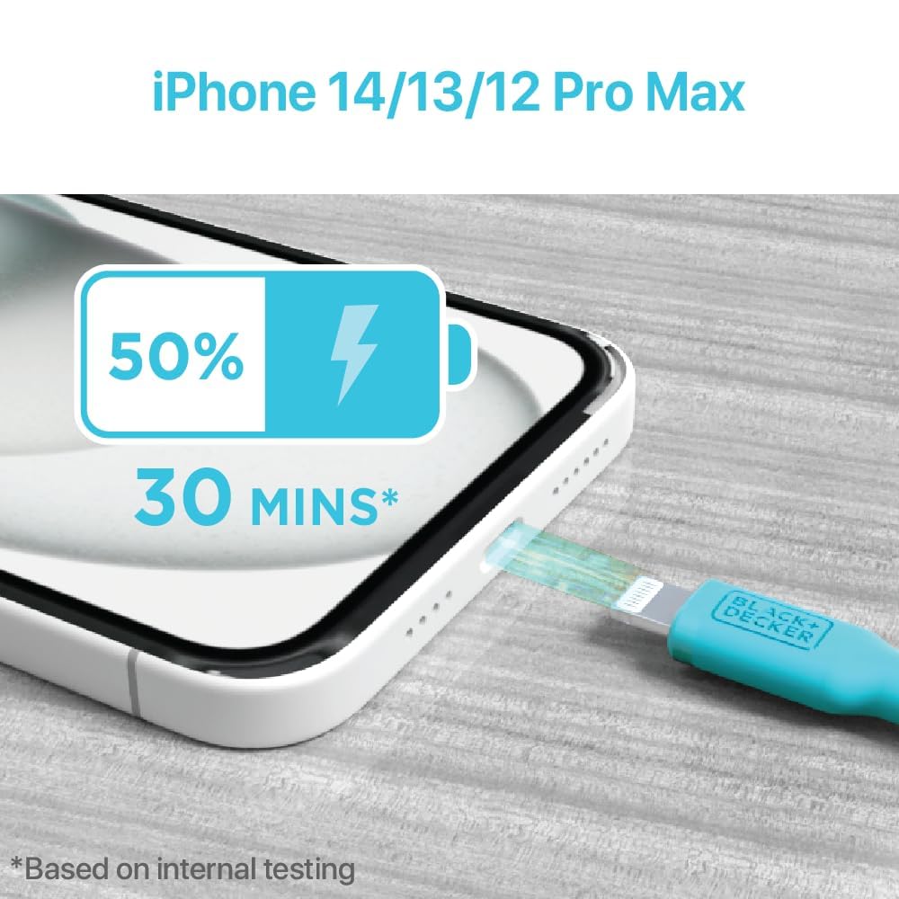 BLACK+DECKER Lightning to USB Cable - Fast Compatible iPhone Lightning Cable - Durable Braided iPhone Charger Cord - for Travel and Daily Use - Multiple Color + Length Options - 6ft
