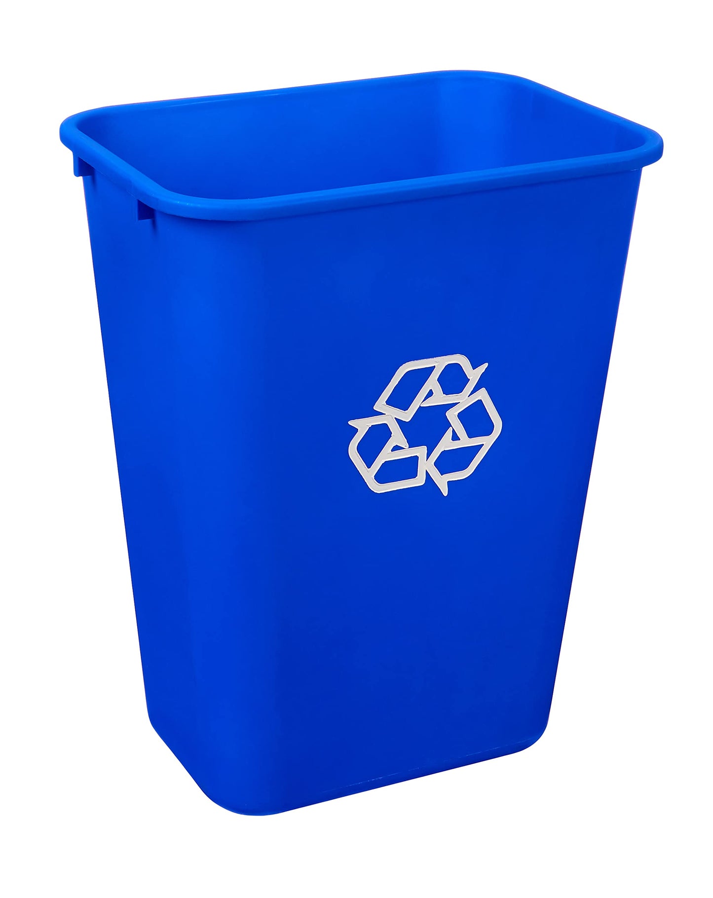 Amazon Basics Rectangular Commercial Office Wastebasket, Easy to Clean, Lightweight, 10 Gallon, Blue, Recycle Logo