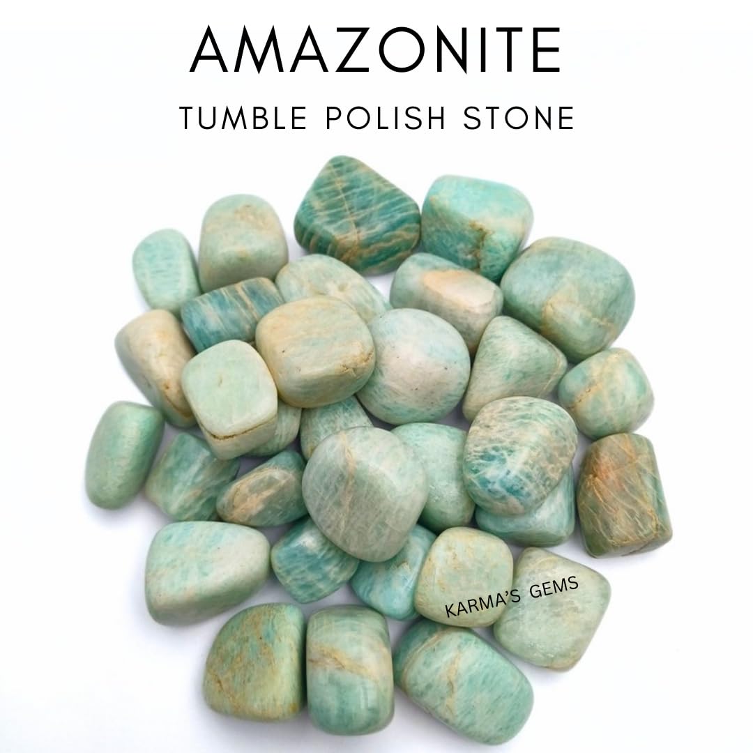 Karma Gems Amazonite Tumbled Stones Natural Crystal Kit for Reiki Healing Crystal Polished, Tumble Stones, Chakra Balancing, Reiki Gift, Home Decor (15-25 MM)