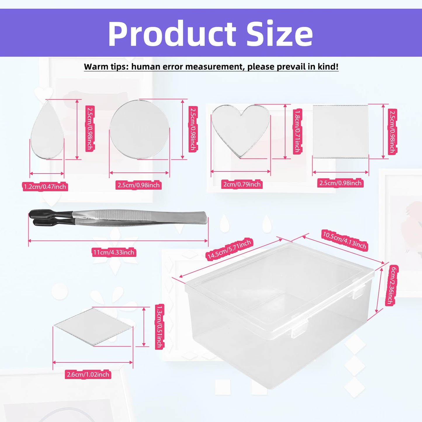 Mirror Mosaic Tiles - 500PCS Small Craft Mirrors for DIY Art & Home Decor | 5 Shapes (Diamond, Heart, Round, Teardrop, Square) | Includes Plastic Storage Box & Black Tweezers | Shatterproof