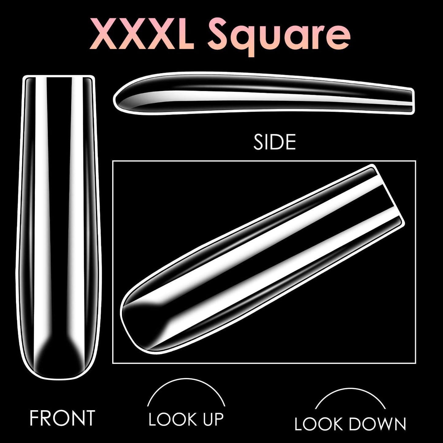 XXXL Nail Tips,BORNBYME Long Square Nail Tip Clear Nail Tips for Acrylic Nail Extension Press on Nails
