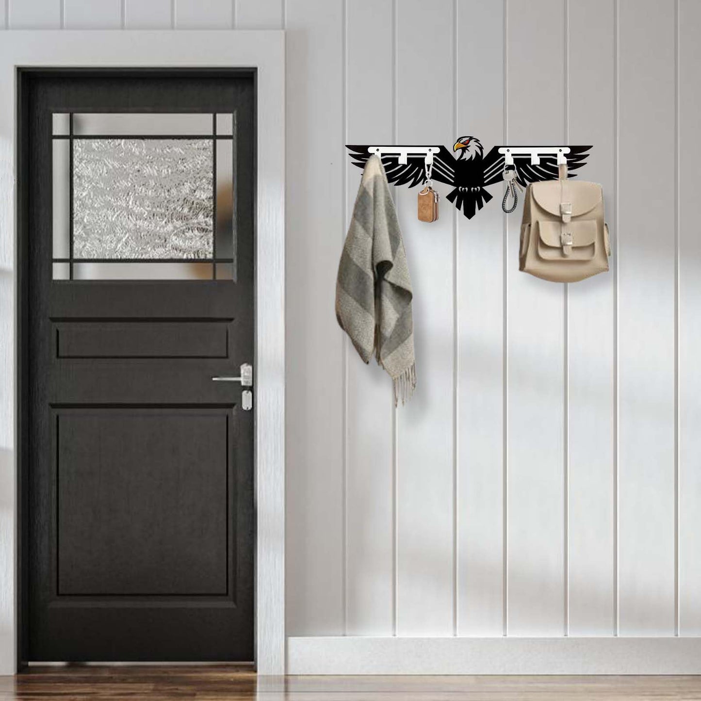 Eagle Key Holder Wall Mount - Metal Eagle Key Holder for Wall Animal Theme Hooks Hangers Key Rack Organizer Walls Art Decor Home Hooks Decor for Storage, Living Room, Hallway, Office (Black)