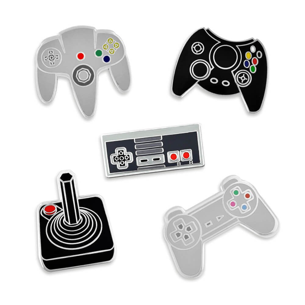 PinMart's Retro Video Gaming Controller Enamel Lapel Pin Set – for Gamers, Jackets, Backpacks, Cool Video Game Gifts, Gaming Accessories, Collectible Gamer Pins