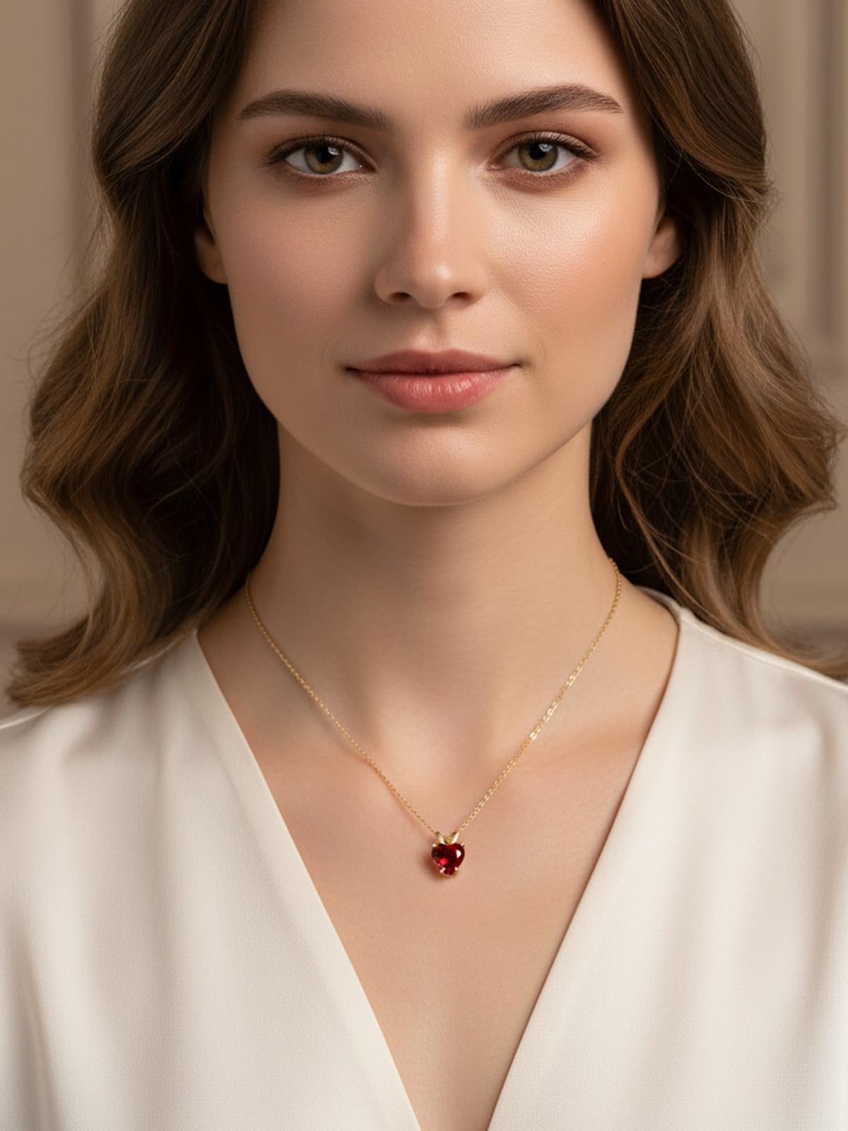 CYW 1 Carat Red Ruby Small Gold Heart Necklace for Women 925 Sterling Silver Solitaire Pendant Necklace