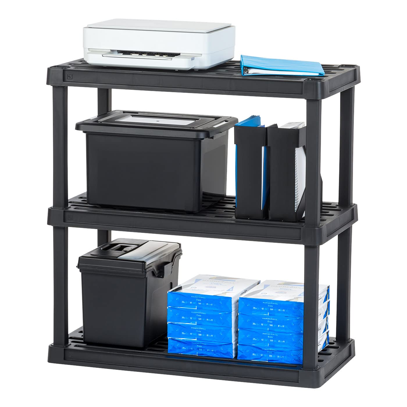 IRIS USA 3-Tier 58" H and 5-Tier 64" H Heavy Duty Storage Shelves Bundle, Recycled Plastic Home Organizers