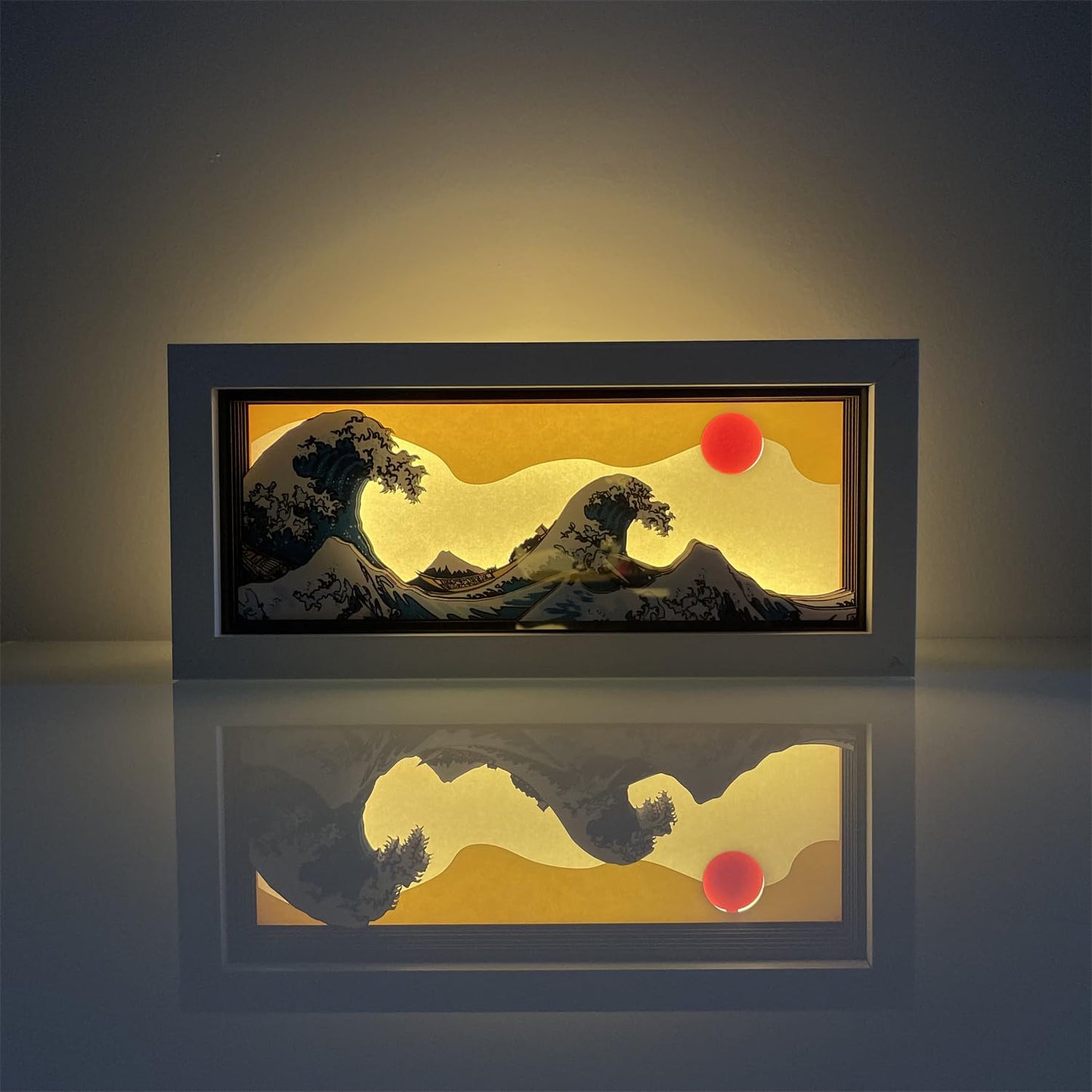VGQ Hokusai The Great Wave 3D Paper Carving LED Night Light – Shadow Box Lamp, USB & Battery Powered Decorative Light for Bedroom & Living Room, Aesthetic Room Decor & Ideal Gift for Art Lovers