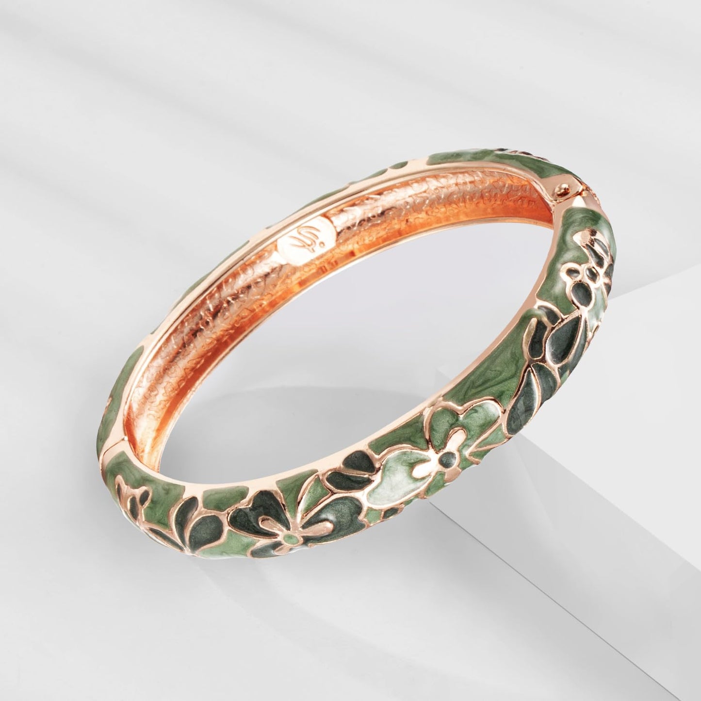 UJOY Vintage Cloisonne Bracelets Flower Enameled Jewelry Plated Cuff Bangle for Women Gift Box 55A100-55A114 Green Yellow