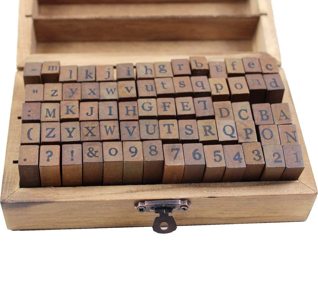 Estone 70pcs/set Wooden Box multipurpose Number Alphabet Letter Wood Rubber Stamp New