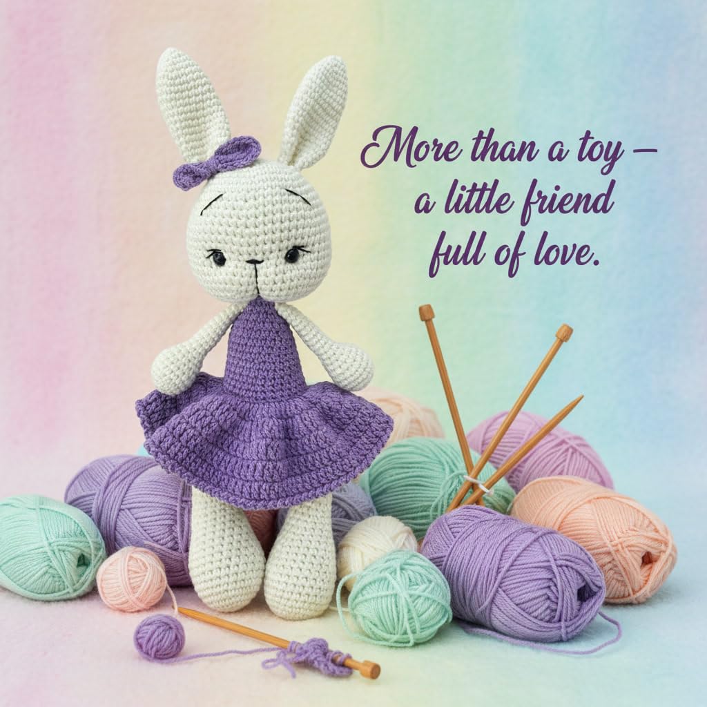 Handmade Bunny Plush – 13.5 inches - Soft Cotton Knit Stuffed Animal – Shower Gift – Nursery Decor – Crochet Toy 1PC (Violet)