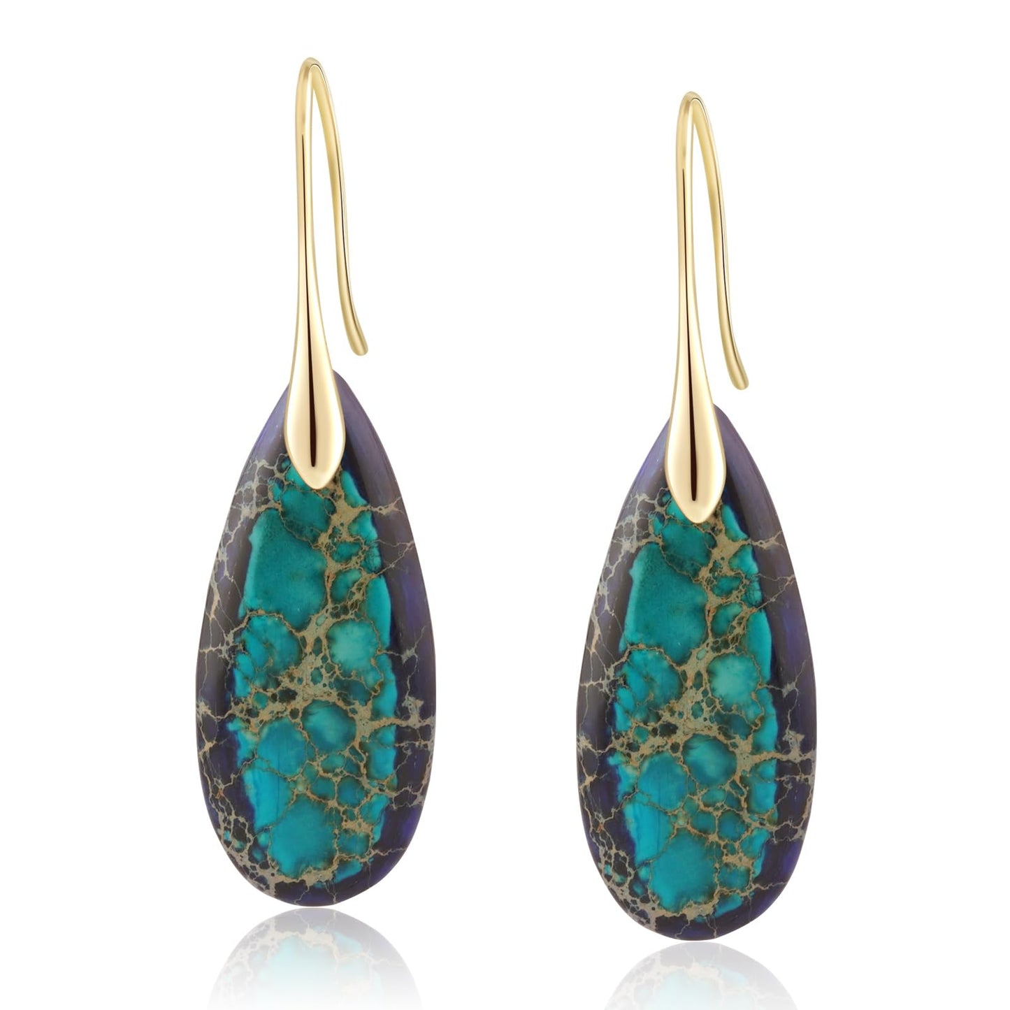 Sriomu Natural Healing Stone Fishhoop Dangle Drop Earrings Statement Gold silver earrings