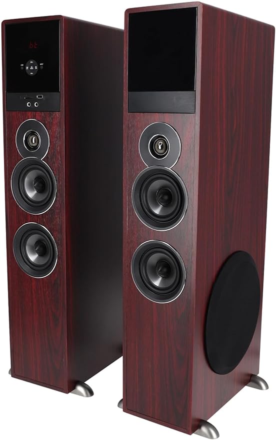 Rockville TM80C Powered Home Theater Tower Speaker System, Cherry Wood, 800W, 8" Subwoofers, Bluetooth, USB/SD Playback, FM Radio, Remote Control, Karaoke Ready, Perfect for Home Entertainment