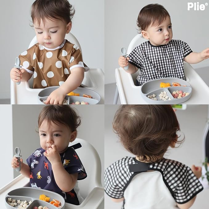 Short Sleeve Waterproof Bib for Toddlers – Easy Clean Feeding Apron for Mealtime, Daycare, Self-Feeding, Lightweight