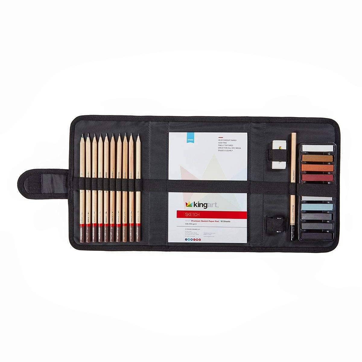 KINGART DRAWING & SKETCHING 25 pc. TRAVEL SET, Graphite, and Charcoal Pencils & Pastels plus Supplies, Art Drawing Kit for Adults, Teens, Beginner to Pro, Ideal for Shading, Blending, 25 pc.