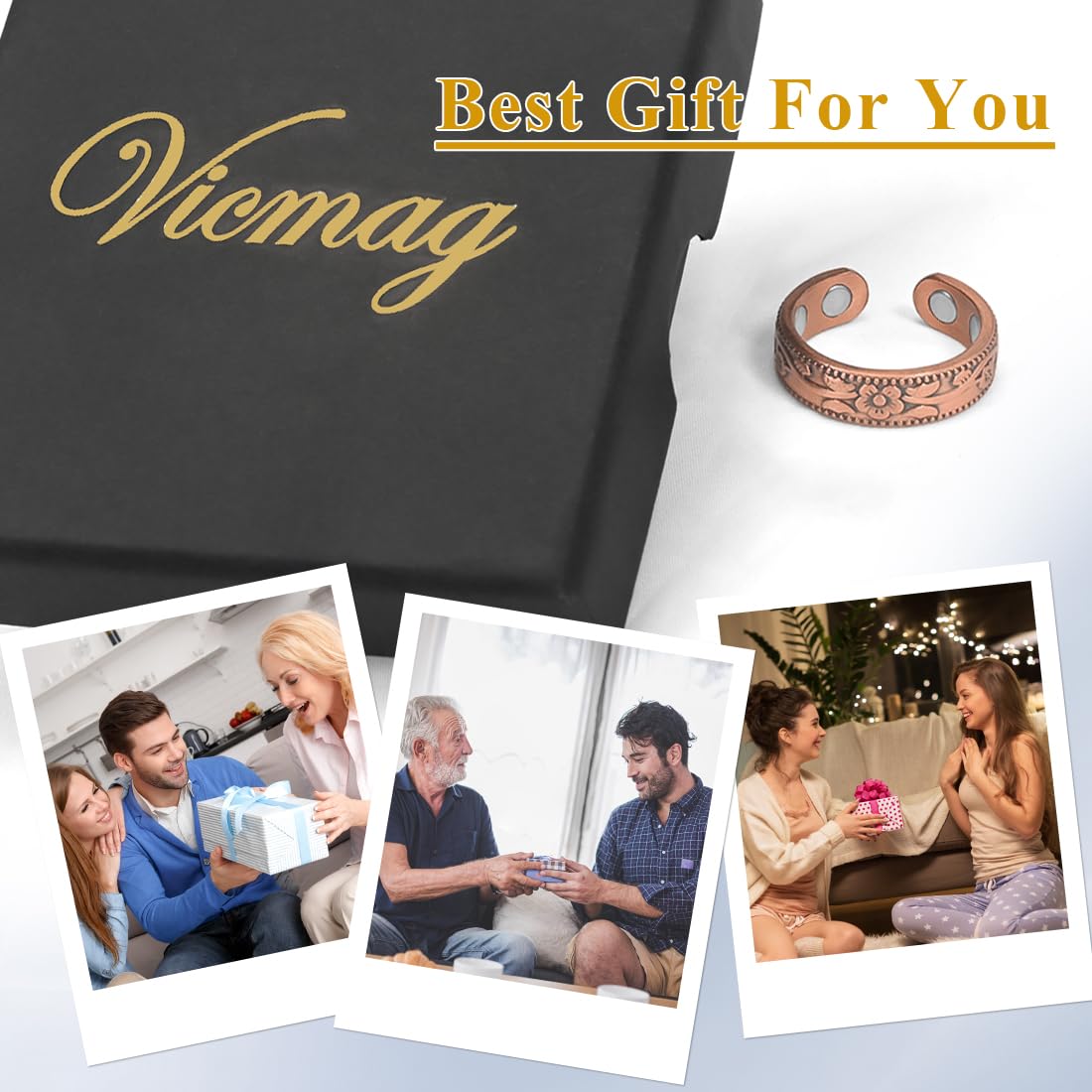 Vicmag Copper Magnetic Rings for Women 99.9% Copper Finger Ring Ultra Strength Magnet Gift Adjustable