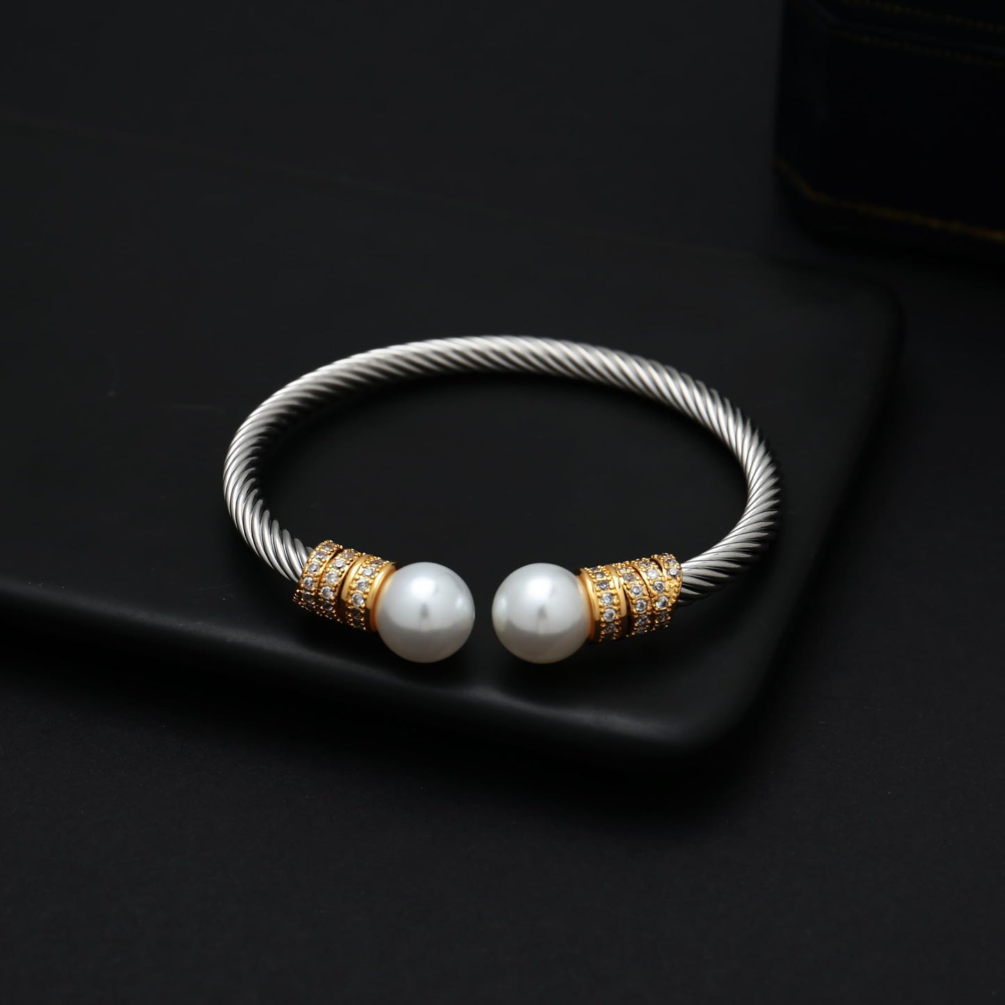 WOWORAMA Silver Cable Wire Cuff Bracelet for Women Two Tone Statement Bangle Bracelet Mixed Metal Chunky Cuff Bracelets Adjustable Jewelry