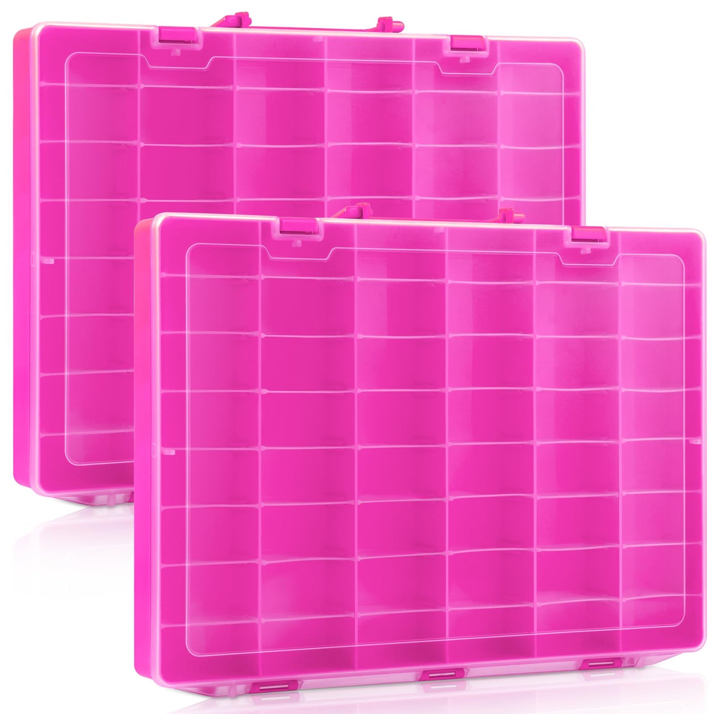 Juexica 2 Pcs Large 48 Grids Plastic Storage Bead Organizer Box, Tackle Box, Compartment Organizer Container with Adjustable Dividers for Jewelry Art Crafts Toys Screw Small Parts(Pink)