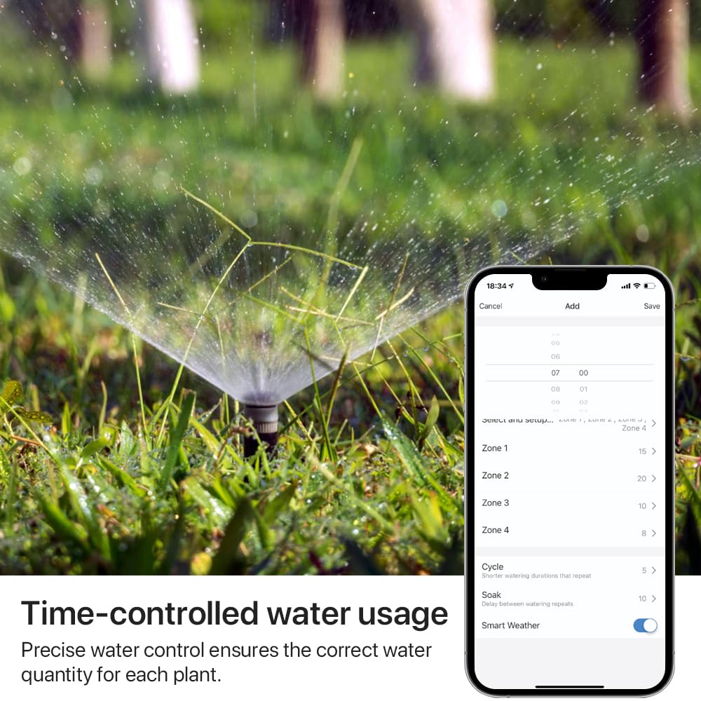 Smart Sprinkler Controller, 8 Zone WiFi Irrigation Controller with APP Control, Indoor Outdoor Automatic Water Timer, Weather-Based Skip & Custom Schedules, Easy DIY Installation