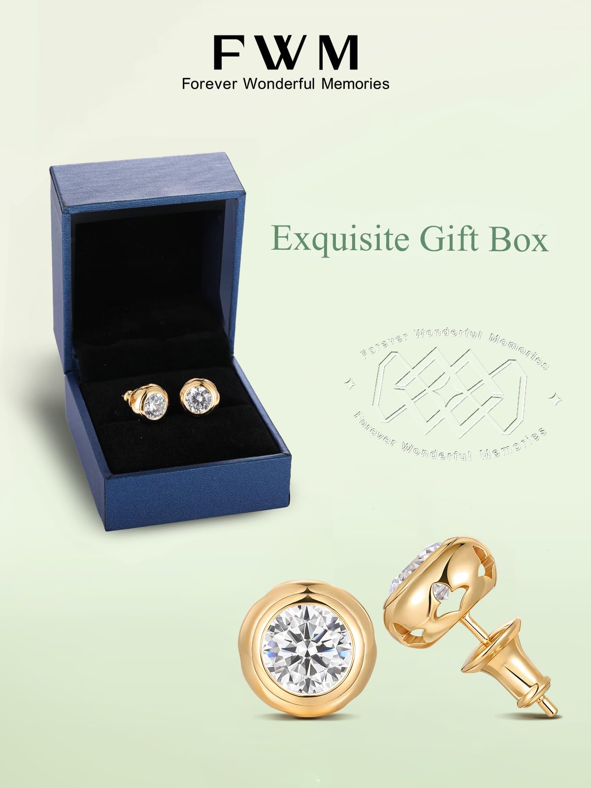 Hypoallergenic Silver Studs Gold Plated Bezel Earrings for Women Comfy Round Zirconia Earrings