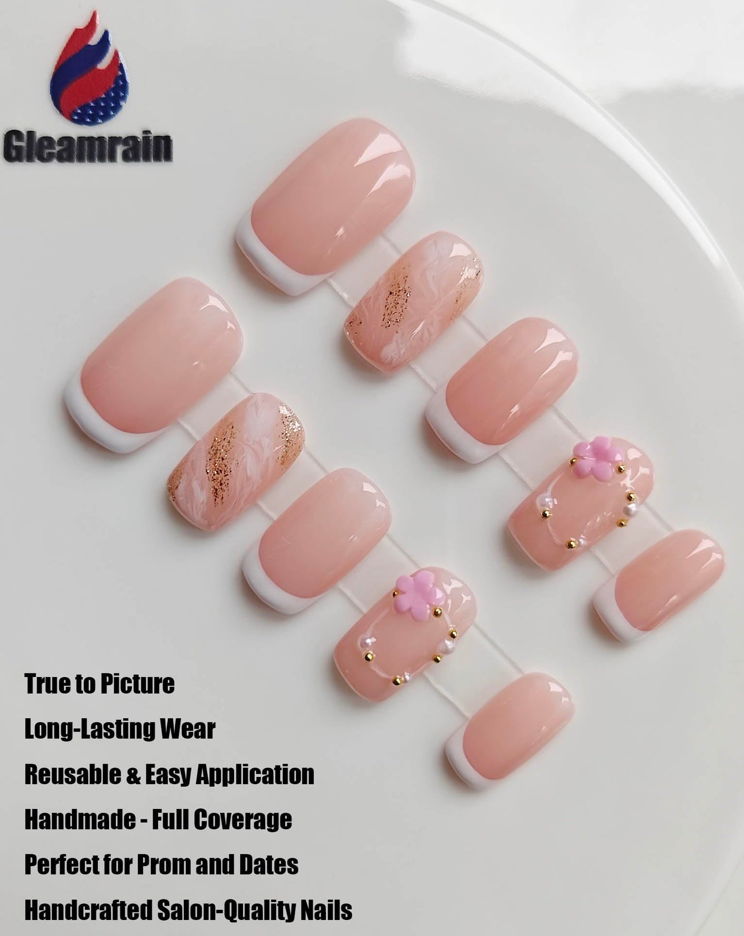 Gleamrain Medium Handmade Press On Nails M Size - 10Pcs - Gleamrain Design 501