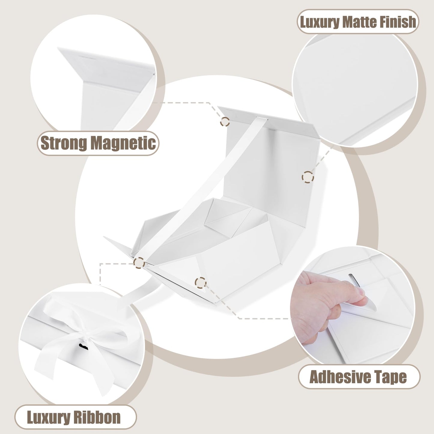 Aimyoo 5 Pack Large White Gift Box with Ribbon, 11.5x8.6x4.1 inch Groomsman Proposal Box for Presents with Magnetic Closure Lids, Rectangle Collapsible Luxury Box for Wedding, Christmas, Birthday