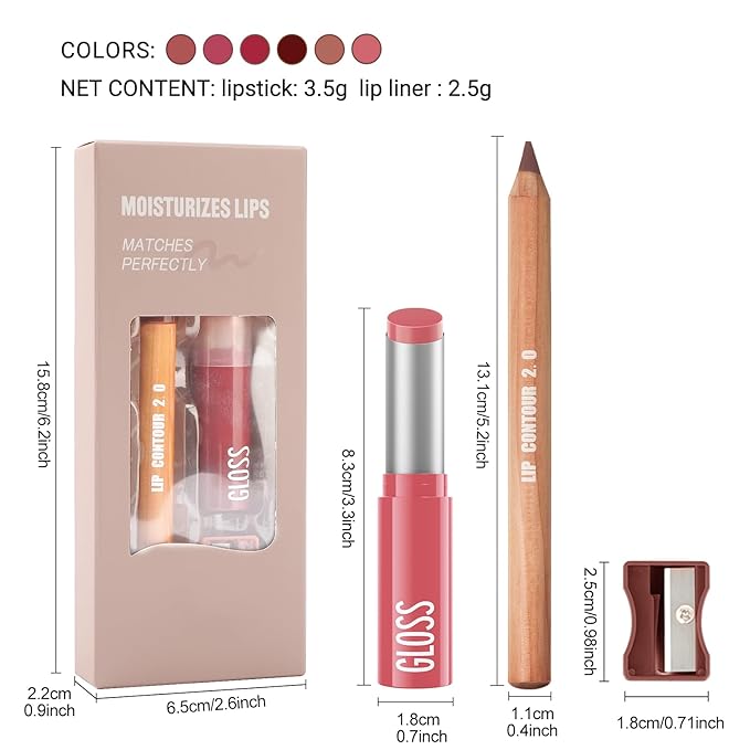 Erinde 2pcs Lip Liner and Lipstick Combo Set, Matte Lipliner Pencil & Hydrating Lip Gloss Makeup Kits for Women, Waterproof, Long Lasting, Highly Pigmented, Nude Brown Natural Lipstick, 03